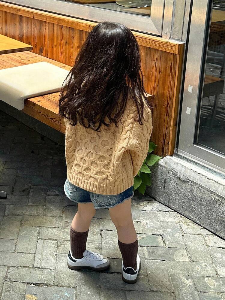 Toddler Girls' V-Neck Contrast Color Casual Long Sleeve Sweater, Autumn/Winter