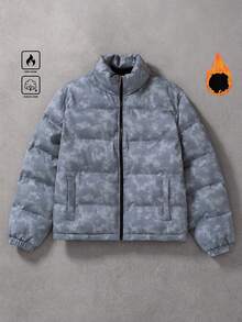 PAVTROS Manfinity Streetrush 男士防风保暖长袖拉链羽绒服，秋冬户外男士羽绒服，男士冬季外套，保暖内衬羽绒服，冬季羽绒服，男士泡泡大衣 - 灰色 - 查看 3