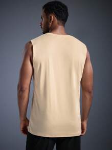 Áo tank top nam in chữ phong cách thường ngày DRIFTMERE, thích hợp cho mùa xuân hè, không đường may và thoải mái, lý tưởng cho phòng tập gym và thể dục, phong cách thể thao năng động, thời trang thể thao, phù hợp cho mùa xuân/hè. - Màu be - Xem 2