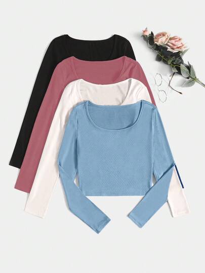 EURMUSE Multi-Color Versatile Layering Knit T-Shirt