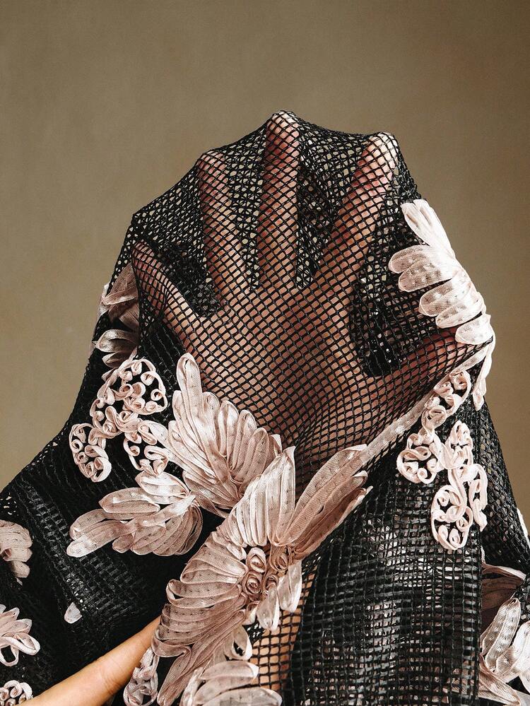 Romantic Elegant Floral Embroidery Semi-Sheer Regular Blouse