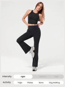 GLOWMODE Softy Velvaire Flattering Seam Cropped Tank Top Low Impact Yoga Pilates Studio Daily Casual Wear  Spring Summer - Black - View 6
