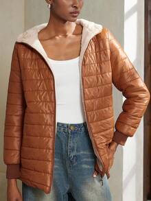 Aveloria Modichic 冬季休闲简约保暖连帽羽绒服 - 棕色 - 查看 5