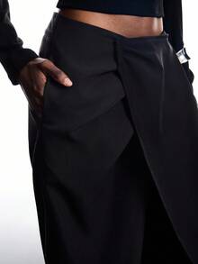 LYSMO 休闲裹身阔腿裤，适合日常穿着 - 黑色 - 查看 3