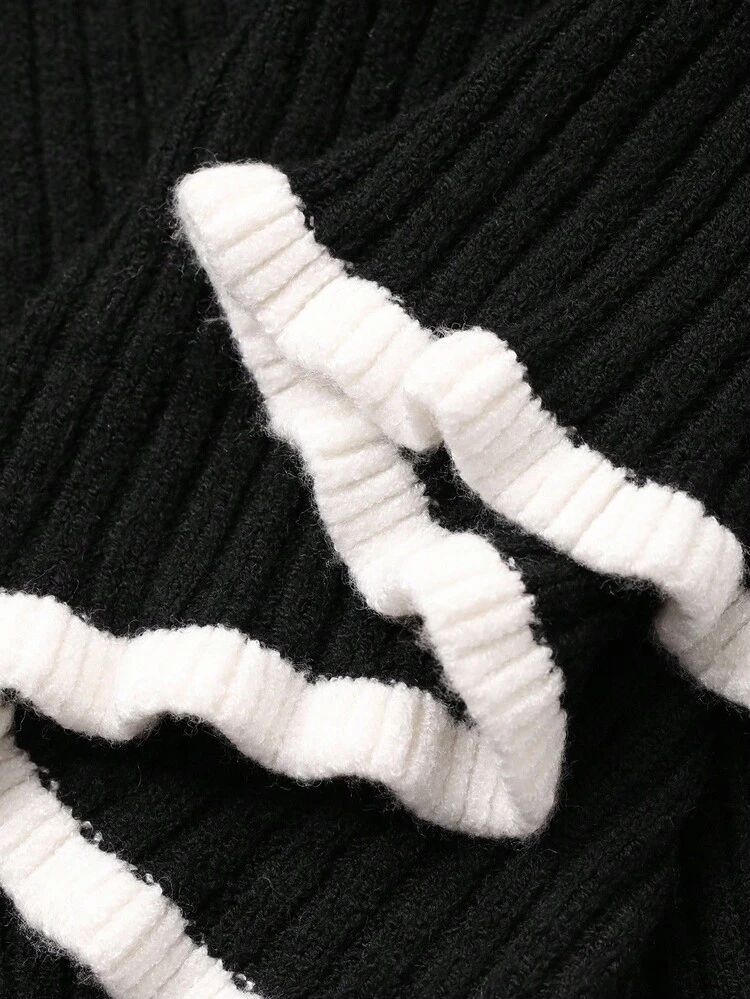 Women's Elegant Colorblock Round Neck Sweater Dress, Autumn Prom Dress