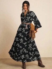 SHEIN LUNE 大码连衣裙情人节红色连衣裙女士长裙夏季连衣裙 - 黑與白 - 查看 6