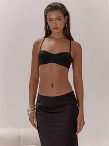 MUSERA Áo bralet ren lưới có gọng, móc cài, sang trọng, gợi cảm, thích hợp cho buổi tối đi chơi, kỳ nghỉ, tiệc tùng, mùa xuân hè. - màu đen - Xem 1
