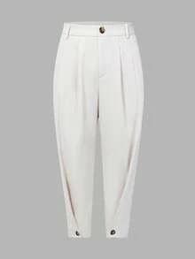 SHEIN EZwear Pantalones de vestir informales de cintura alta con botones y forma cónica para tallas grandes, para el verano