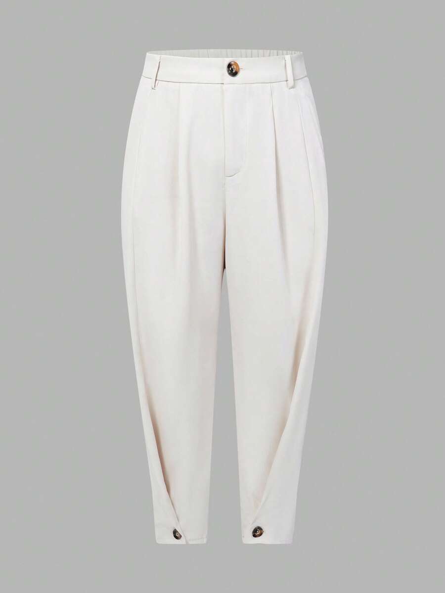 SHEIN EZwear Pantalones de vestir informales de cintura alta con botones y forma cónica para tallas grandes, para el verano