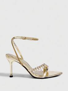 CUCCOO SZL Women's Pointed Toe Rhinestone Decor Elegant High Heel Sandals