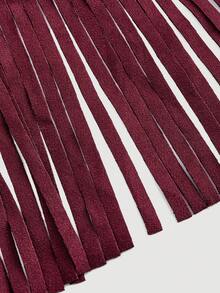 SHEIN MOD Áo khoác thường ngày tua rua bằng da lộn không tay màu trơn cỡ lớn dành cho nữ, trang phục nghỉ dưỡng, mùa thu, nữ, lễ hội Rave, hòa nhạc, thập niên 70, cổ điển, phục hưng, áo khoác mùa thu, áo vest tua rua kiểu Tây - Màu Đỏ Sâu - Xem 4