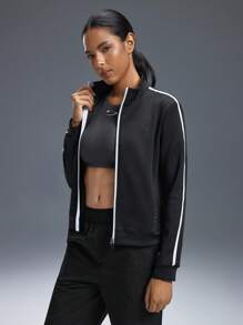 Powerista Chaqueta deportiva de manga larga con cremallera y cuello de capa de aire, corte holgado para mujer - Negro - Ver 6