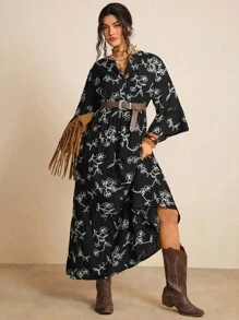 SHEIN LUNE 大码连衣裙情人节红色连衣裙女士长裙夏季连衣裙 - 黑與白 - 查看 8