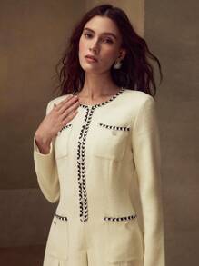 MOTF PREMIUM CONTRAST TRIM PATCH POCKET FOLD PLEATED SHORT DRESS