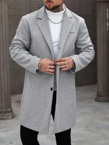 Manfinity Homme Men's Wool Blend Long Sleeve Casual Business Commuter Jacket, Autumn/Winter Grey Coat Long Grey Coat Mens Grey Coat Grey Overcoat Grey Long Coat Men, Light Grey Jacket, Grey Jacket, Long Coat, Coat, Long Jacket
