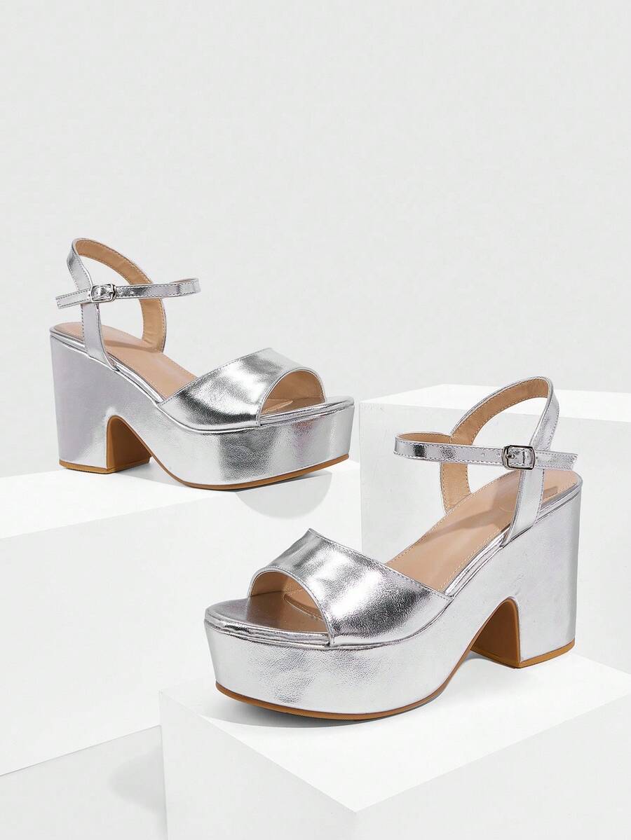 CUCCOO SZL Giày sandal quai mắt cá chân bằng da PU thời trang dành cho nữ, đế dày đế xuồng thoải mái, thích hợp đi làm, hẹn hò, tiệc tùng, đám cưới, ngày lễ tình nhân - Bạc - Xem 1