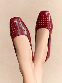 Rosivie 2025 Spring/Autumn New Arrival High-End Commuting Hollow-Out Casual Comfortable Versatile Women Flat Shoes - Burgundy - View 13