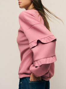 Nöista 粉色宽松运动衫，分层荷叶边袖子，休闲款式，非常适合女性时尚优雅的秋季时尚。 - 紅色 - 查看 5