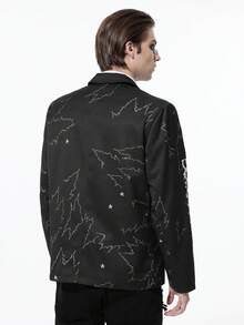 ROMWE MEN Goth 男士秋季斑驳花纹翻领长袖休闲西装外套 - 黑色 - 查看 3