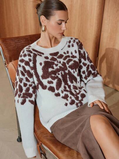 Chiquease Suéter de cuello redondo casual de manga larga para mujer