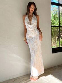 Aloruh Váy ren trắng hở lưng cổ khoét sâu dành cho nữ, thích hợp cho tiệc tùng, trà chiều, hẹn hò, sinh nhật - trắng - Xem 4