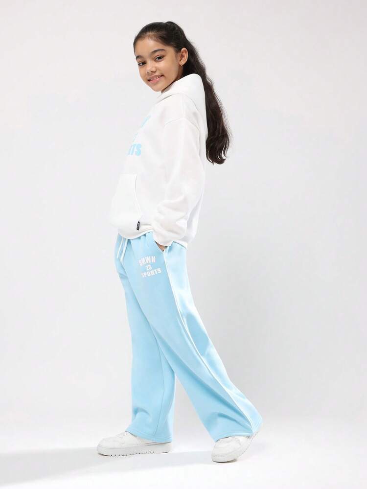 Fleece Hooded Sweatshirt With Wide Leg Sweatpants Set