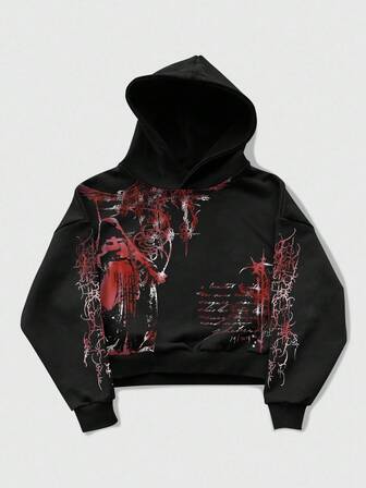 Street Life Herren Gothic Muster Langarm Lässig Loose Hoodie Sweatshirt, Herbst