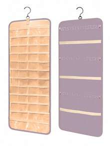 大容量珠宝收纳袋 - 双面壁挂式壁橱收纳，带挂钩，可挂耳环/项链/戒指 | 防尘优质涤纶门收纳袋（黑色情人节礼物创意） - 淡紫色 - 查看 8