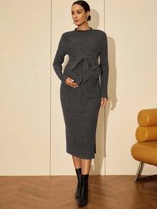 MaterniWear Maternity Casual Side Slit Ribbed Knit Dress, Autumn Maternity Dress Knitted Maternity Dress Maternity Clothes Winter Ribbed Maternity Dress  Winter Dresses For Women
