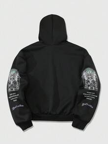 ROMWE MEN Street Life Men's Rhinestone Gothic Embellished Hooded Sweatshirt, Fall - Black - View 2