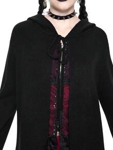 ROMWE Goth 哥特式长款连帽针织斗篷，万圣节 - 黑色 - 查看 7