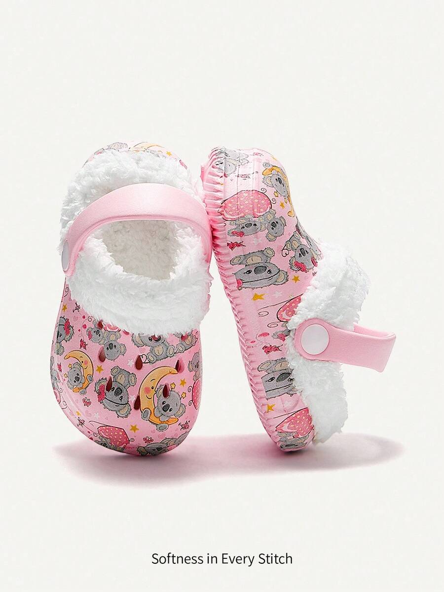 Cozy Pixies 1 Pair Girls Comfortable Fashion Casual Lightweight Cute Printed Anti-Slip Warm Thermal Lined Breathable Slip-On House Slippers, Pink - Pink - View 1