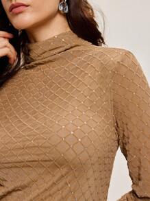 BizChic Áo kiểu dáng mới Thu/Đông 2025 màu nâu đính sequin lấp lánh, phong cách retro sang trọng, thanh lịch, phù hợp cho công sở, đi làm hàng ngày, lãng mạn, thường ngày, thập niên 90, Giáng sinh, Năm mới, Lễ Tạ ơn, đi biển, lễ tốt nghiệp, thời trang sành điệu, thích hợp cho khách dự đám cưới, chủ nhà, hẹn hò, tiệc tùng, hòa nhạc, bữa trưa, sân bay, nhiều dịp khác nhau. - màu nâu - Xem 3