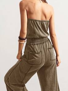 Bohemela Women's Street Style Knit Drawstring Tube Top Jumpsuit - Brown - View 2