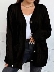 EURMUSE Plus Size Casual Warm Solid Color Button Front Cardigan, Autumn/Winter