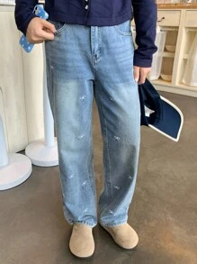 DAZY Teen Girl Straight Leg 7/8 Length Jeans With Bow Embroidery, Sweet Student For Fall - Medium Wash - View 8