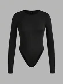 SHEIN EZwear Bộ 3 áo liền quần dài tay tối giản đa năng màu trơn dành cho nữ, phù hợp cho mùa thu/đông - Nhiều màu - Xem 9