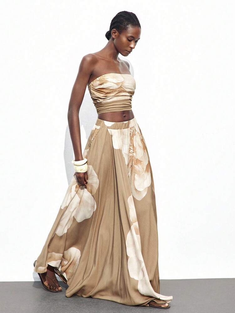 SHEIN Maija 2025 뮤직 페스티벌 축하, 졸업 시즌, 해변 바캉스에서 영감을 받은 빈티지 보헤미안 스타일 여성용 컬러블록 셔링 크롭트 뷔스티에 튜브 탑, 오픈 숄더 블라우스, 기본 캐주얼 웨어