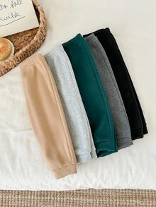 SHEIN 5 件套男婴纯色针织松紧腰裤，百搭慢跑运动裤多件装，秋冬