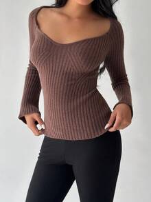 FavEase Sexy Fitted Basic Women Long Sleeve Sweater, Autumn