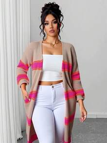 Elenzga Áo khoác cardigan dáng rộng Colorblock thả vai, cho mùa đông - Nhiều màu - Xem 5