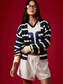 MISSGUIDED Vintage Inspired Striped Button Up Cardigan Preppy College Style V Neck Ribbed Knit Sweater Fall Winter Cozy Layer Casual Everyday Wear - Multicolor - View 6
