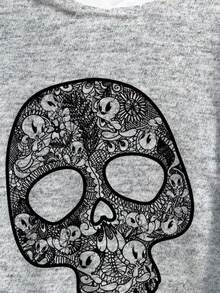 LOONEY TUNES X SHEIN 女士秋季骷髅与字母图案圆领运动衫 - 白色 - 查看 3