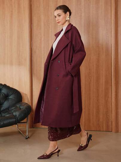 Glisette Áo khoác dài tay trơn màu tối giản cắt thẳng thanh lịch dành cho nữ, mùa thu/đông