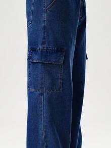 SHEIN Explorewe 青少年男孩户外休闲工装牛仔裤 - 深色水洗藍 - 查看 9