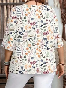 EMERY ROSE Ditsy Floral, Vintage Casual Minimalist Plus Size Shirt, Suitable For Autumn Chic Blouses Women,Fall Clothes Women,Flower/Spring/Summer/Vacation - Multicolor - View 2