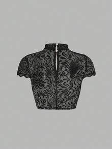 Fairmaia German Traditional Women's Open Collar Puff Sleeve Sheer Lace Blouse