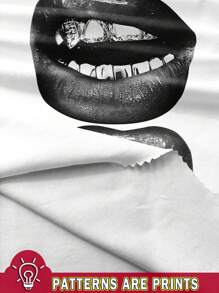 Muchica 休闲街头风格口纹白色短款圆领短袖T恤，适合女士，夏季