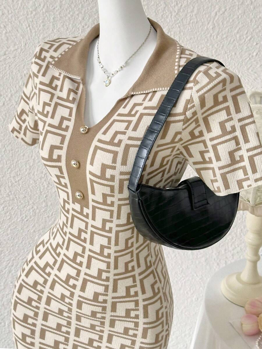 Modelyn Asymmetrical Diamond Plaid Jacquard Knit Women Sweater Dress