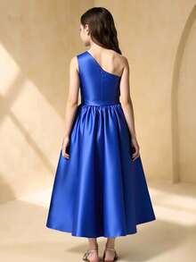 Tween Girl Elegant Sequin Patchwork Ruffle Trim Spaghetti Strap Party Dress Fall Winter - Blue - View 2